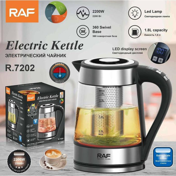 غلاية كهربائية زجاج 1.8 لتر 2200 وات مع تايمر – R.7202