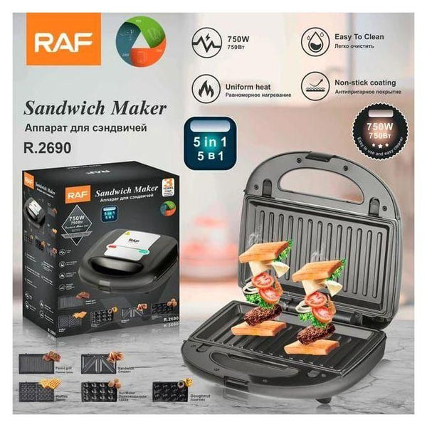 ساندوتش ميكر RAF 5×1 – 750 واط – موديل R.2690
