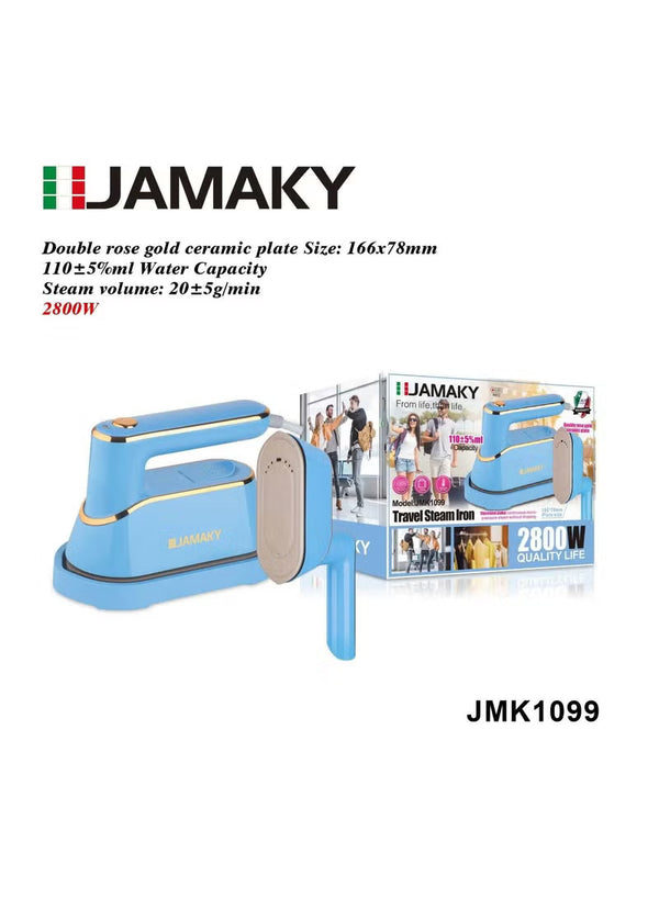 مكواة بخار صغيرة للسفر من جاماكي – 2800 واط – سيراميك – موديل JMK 1099 – تصميم مدمج بمقبض قابل للطي