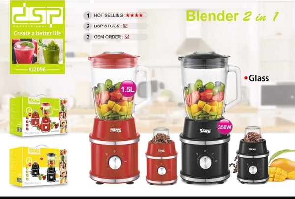 خلاط كهربائي زجاجي بسعة 1.5 لتر مع مطحنة – 350 واط – KJ2096