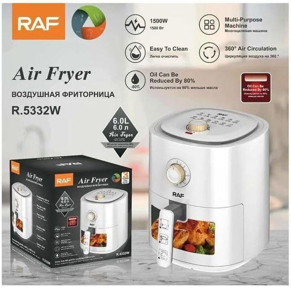 مقلاة هوائية Essential RAF R.5332 – 1500 وات، 6 لتر، لون أبيض