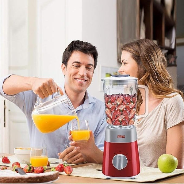خلاط كهربائي زجاجي 1.5 لتر متعدد الاستخدامات – تصميم أحمر عصري – موديل KJ2038