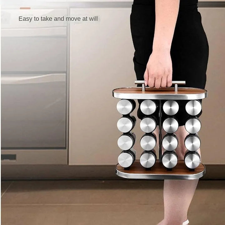 SG-Mart Spice Rack Organizer with 12 Empty Spice Jars for Cabinet Countertop spice Imitation Wood Portable seasoning Stainless Steel Storage Rack Stand Holder for Kitchen Hotel