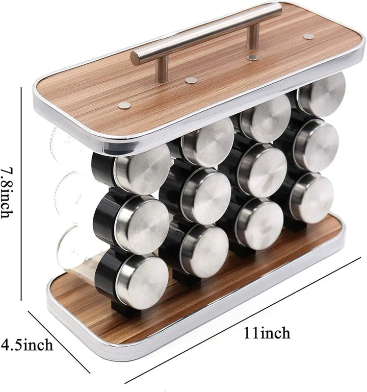 SG-Mart Spice Rack Organizer with 12 Empty Spice Jars for Cabinet Countertop spice Imitation Wood Portable seasoning Stainless Steel Storage Rack Stand Holder for Kitchen Hotel