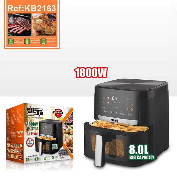 قلاية هوائية KB2163 – سعة عملاقة 8 لتر، تصميم عصري، وطهي صحي متكامل!