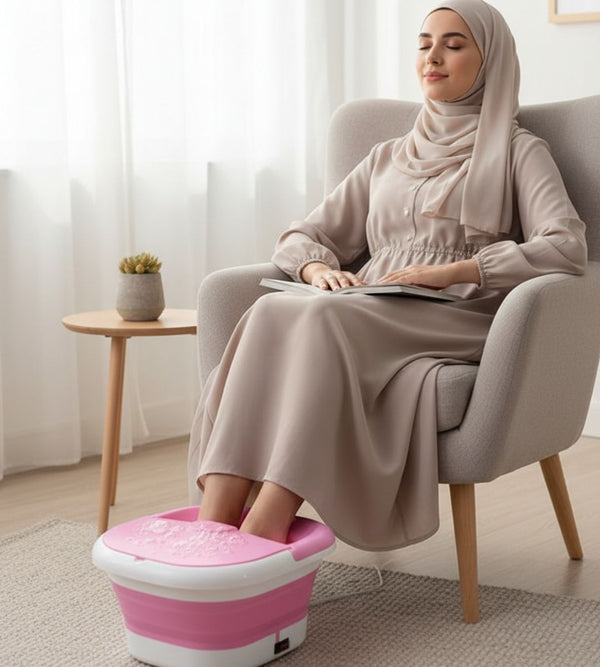 جهاز تدليك القدمين بالماء الساخن والفقاعات – قابل للطي مع نقاط ضغط وإضاءة تحت حمراء لتخفيف الآلام وتحفيز الدورة الدموية