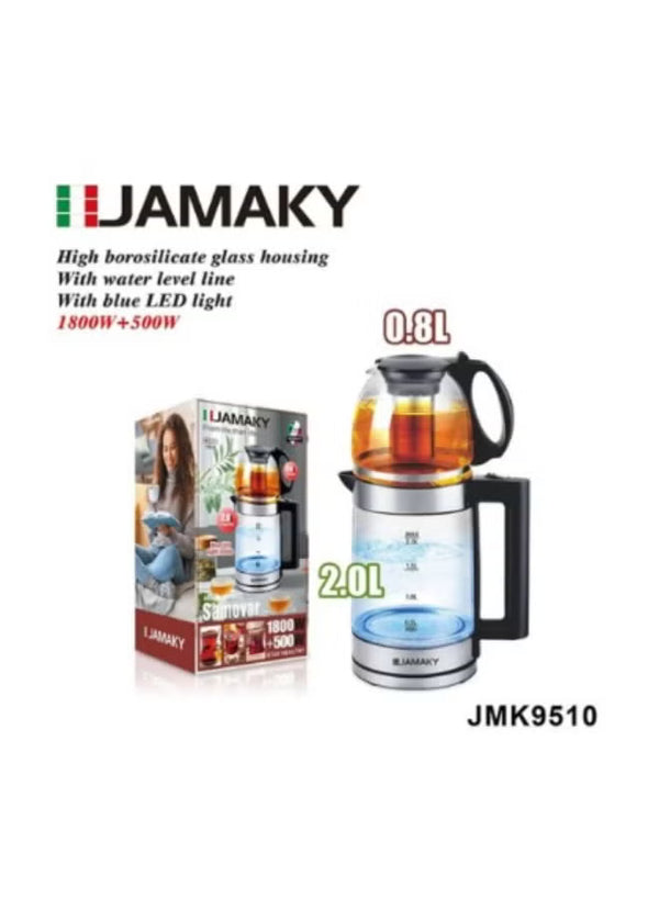 غلاية كهربائية مزدوجة من JAMAKY إيطاليا – سعة 2 لتر + إبريق شاي – 2300 واط – موديل JMK9510