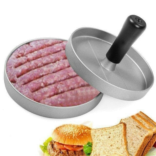 🍔 مكبس برجر معدني بيد خشب – لتحضير برجر بيتي صحي ومتساوي بكل سهولة ❤️