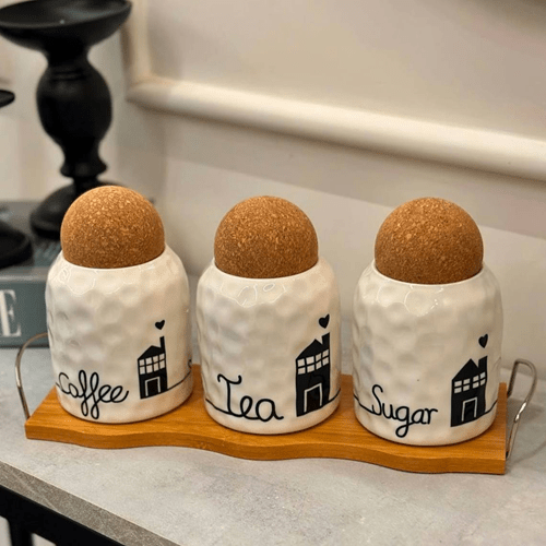 طقم برطمانات 3 قطع باستاند خشبي