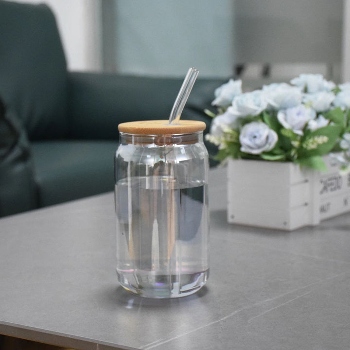 طقم كوب كانز زجاج 4×1 – بايركس حراري + شاليموه زجاج وغطاء خشب 🤍🥤 | سعة 550 مل