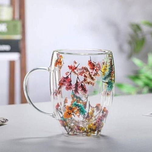 ☕ مج بايركس دبل – ورد مجفف أو نجوم جليتر | تصميم فاخر وعزل حراري مزدوج 💐✨