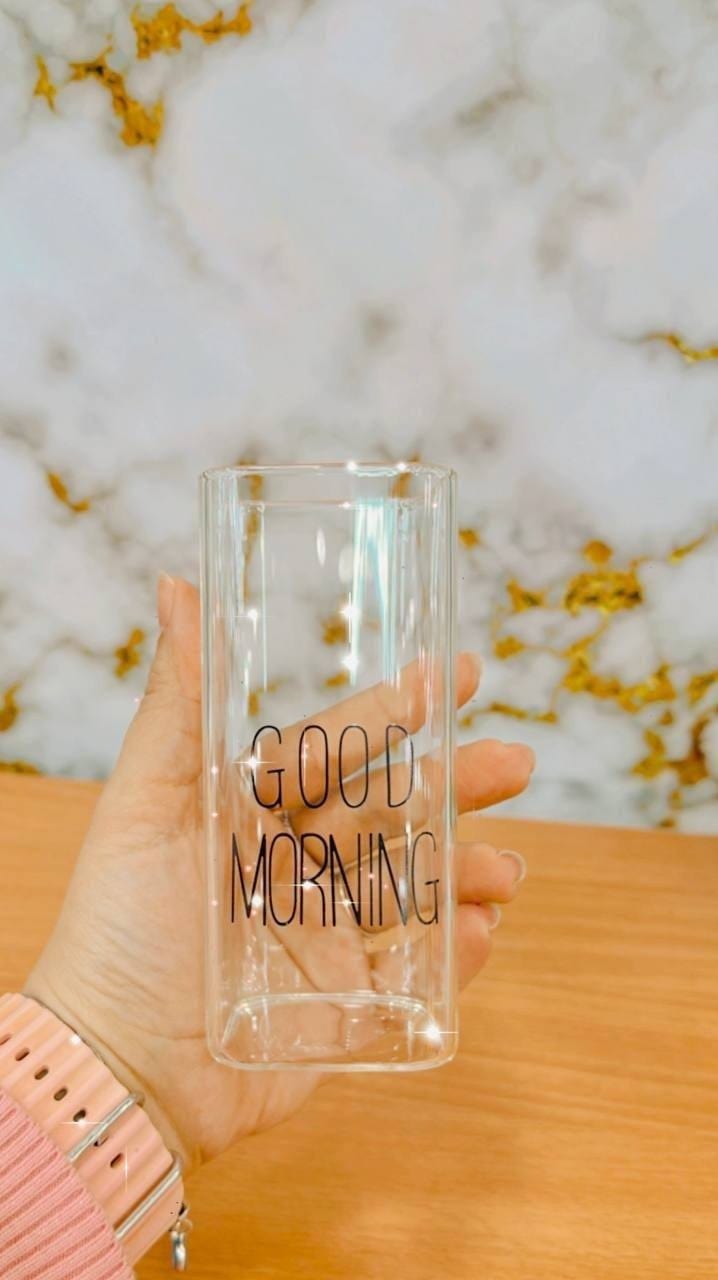 ☕ كوب الكابتشينو “GOOD MORNING” – زجاج بايركس مستورد سعة 400 مل 😍