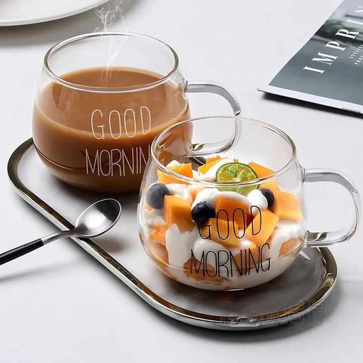 ☕ مج الكابتشينو “GOOD MORNING” – زجاج بايركس حراري مستورد بسعة 400 مل 😍
