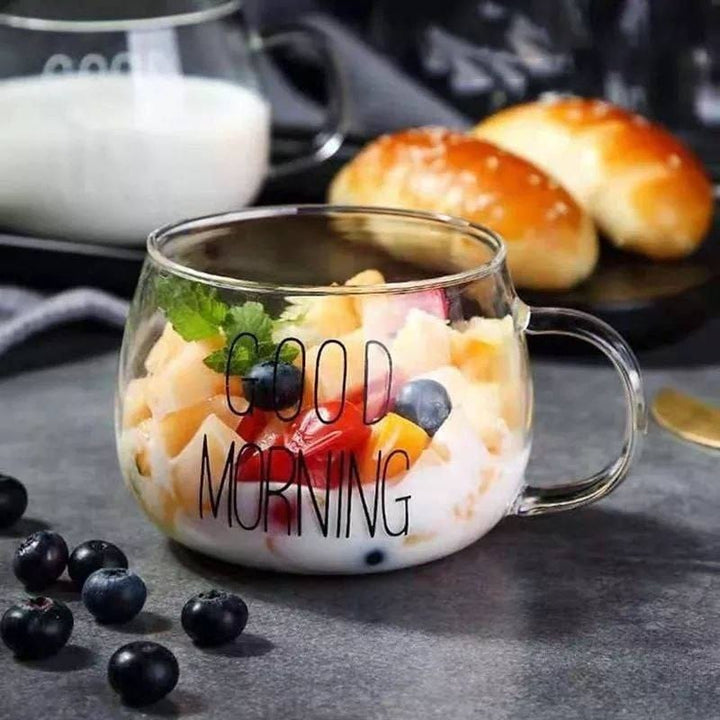☕ مج الكابتشينو “GOOD MORNING” – زجاج بايركس حراري مستورد بسعة 400 مل 😍