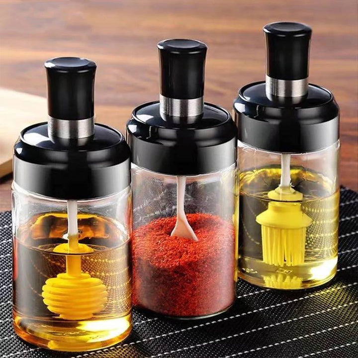 طقم برطمان 3 قطع كوبي – مع فرشة، سباتيولا، ومعلقة عسل 🍯 | زجاج بيور بغطاء محكم