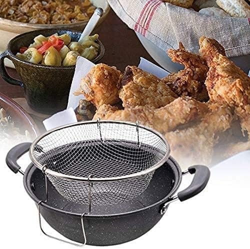 حلة تحمير جرانيت 💫 – مع باسكت شبك وغطاء زجاجي حراري | مقاس 26 سم 🥘🍟