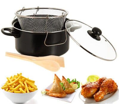حلة تحمير جرانيت 💫 – مع باسكت شبك وغطاء زجاجي حراري | مقاس 26 سم 🥘🍟