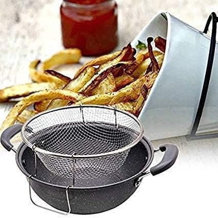حلة تحمير جرانيت 💫 – مع باسكت شبك وغطاء زجاجي حراري | مقاس 26 سم 🥘🍟