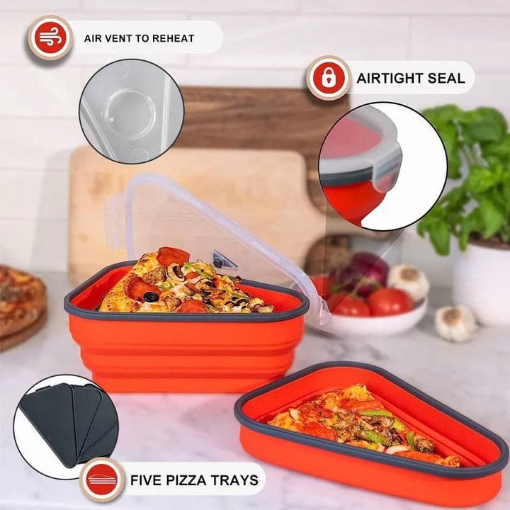 علبة حفظ البيتزا السيليكون 🍕 – 5 دور | بغطاء محكم الغلق | تدخل المايكرويف ❤️