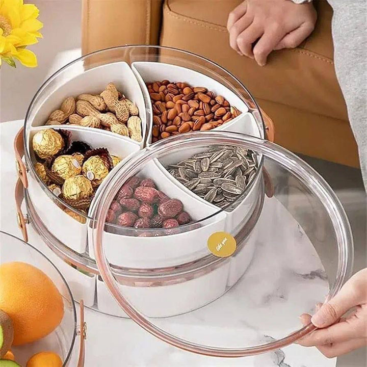 🍬 علبة تخزين الحلويات الجامبو – 5 خانات مع غطاء أكريليك وحامل جلد