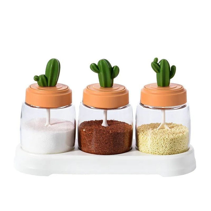 طقم توابل صبار 🌵 – 3 قطع مع حامل أنيق