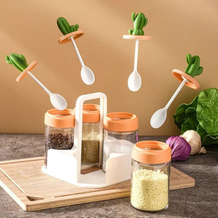 طقم توابل صبار 🌵 – 4 قطع مع حامل
