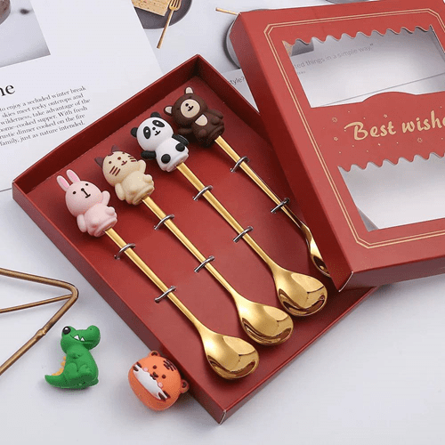 طقم معالق جولد 6 قطع بأشكال كرتونية