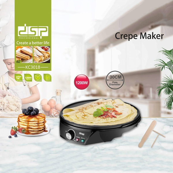 صانع كريب كهربائي – سطح تيفلون غير لاصق، حماية من الحرارة الزائدة، مع ملحقات خشبية – 1000-1200 واط – موديل KC3018